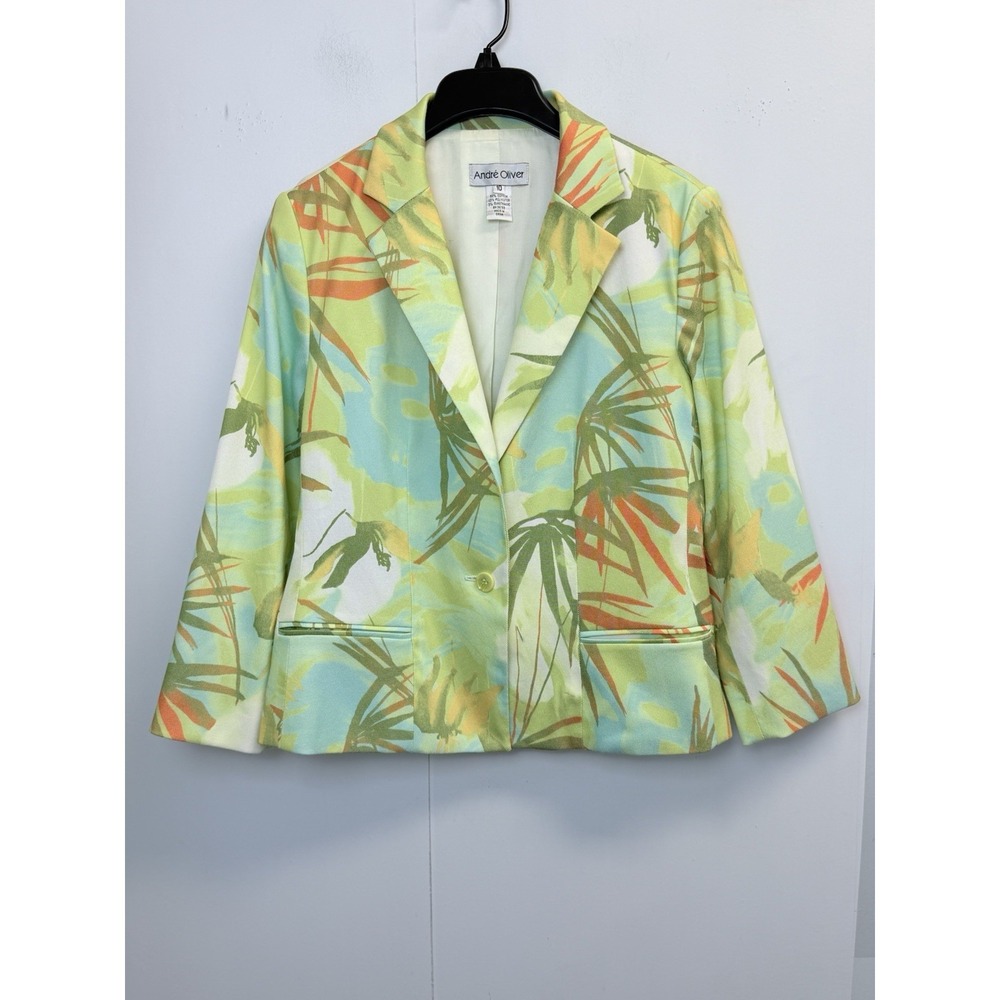 Andre‎ Oliver Women's Size 10 Blazer Jacket Cotton Blend Floral Pockets Lined